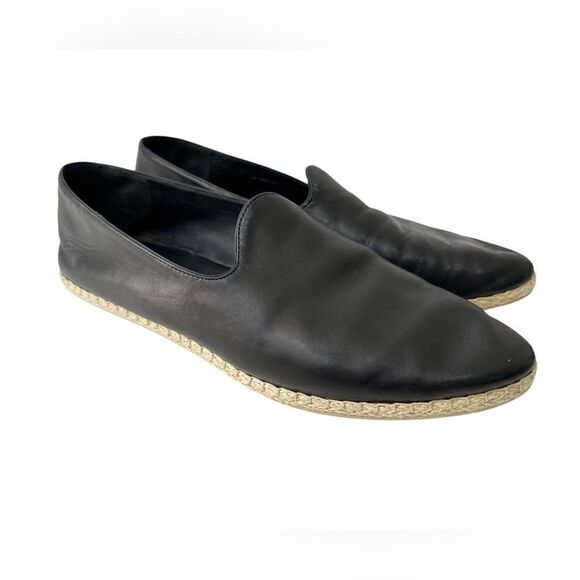 Vince Malia 2 Leather Slip On Loafer Espadrille Black Size 10 - Picture 1 of 8